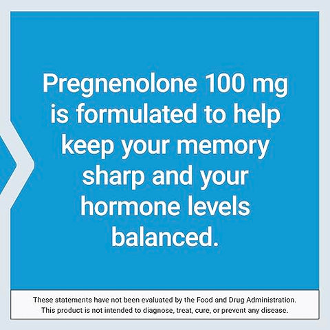 Pregnenolone – Suplemento para equilíbrio hormonal, 100 mg – Equilíbrio hormonal, memória, foco, saúde cognitiva – Sem glúten, Não-OGM, 100 cápsulas - Life Extension