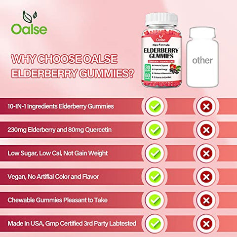 OALSE - Gomas de Sabugueiro Orgânicas para Crianças e Adultos – Sambucus Gomas de Sabugueiro Preto com Zinco e Vitamina C