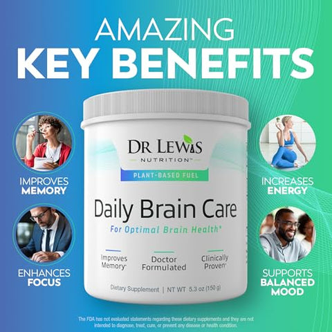 Dr Lewis Nutrition - Suplemento Cognitivo Diário à Base de Plantas com BiAloe para Memória e Concentração – Suporte Cerebral e Energia – 150g