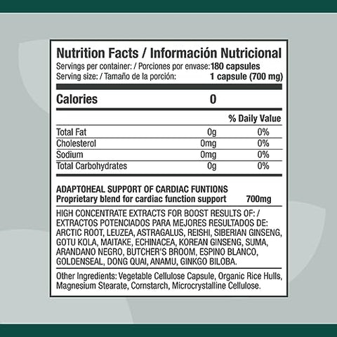 ADAPTOHEAL - Suplemento de Suporte à Pressão Arterial com Astragalus, Ginkgo Biloba, Rhodiola Rosea, Reishi Mushroom – Promove a Saúde Cardiovascular, do Coração e a Circulação Sanguínea (180 cápsulas)