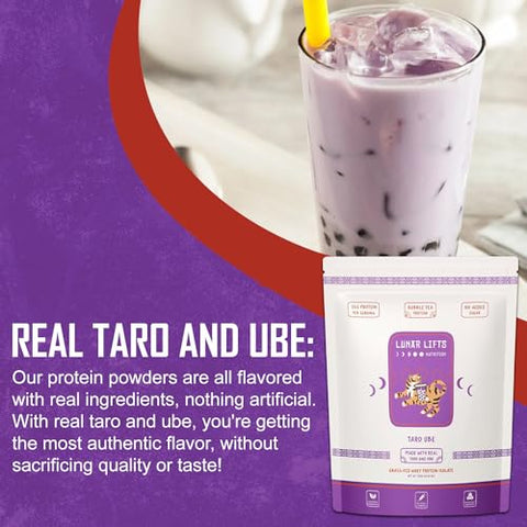 Lunar Lifts Nutrition - Pó de Proteína de Taro Ube para Chá de Bolhas | 26g de Pó de Chá de Leite de Taro | Pó de Proteína Isolada de Soro de Leite | Alto Teor de Proteína para Bubble Tea | Sem Açúcares Adicionados ou Ingredientes Artificiais