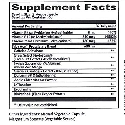 ACE™ – Gerenciamento de Peso, Supressão de Apetite, Aumento de Energia, Melhora do Humor, Aceleração do Metabolismo e Melhoria do Desempenho Geral – para Mulheres e Homens – 60 Cápsulas - Saba