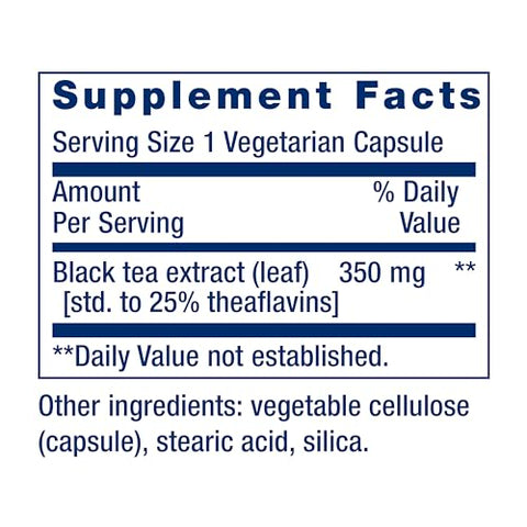Theaflavin Extrato Padronizado – Flavonoides de Folha de Chá, Suporte à Saúde Arterial, Ajuda a Manter o Colesterol Já Saudável – Sem Glúten, Não-OGM, Vegetariano – 30 cápsulas - Life Extension