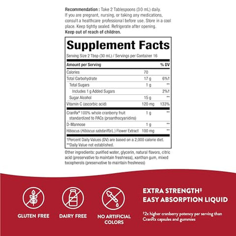 Nature's Way - Nature’s Way CranRx Extra Strength Cranberry 1,000 mg, D-Mannose Vit C Hibiscus – 473 ml