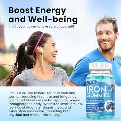 dilib - Gomas de Ferro com Multivitamina, Suplemento de Ferro para Mulheres