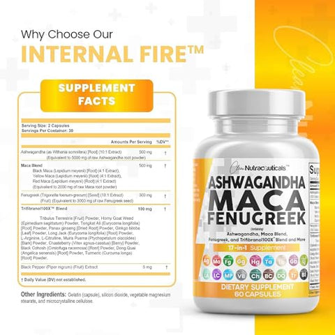 Clean Nutraceuticals - Ashwagandha 5000mg Maca Root 2000mg Fenugreek 3000mg – Tongkat Ali Ginseng – Auxilia no Estresse e Humor – 100% Natural