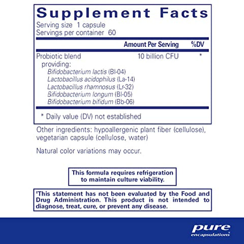 Probiotic-5 | Blend Probiótico Livre de Laticínios e Soja para Apoiar a Saúde Imunológica e Gastrointestinal | 60 Cápsulas - Pure Encapsulations
