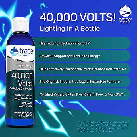 40,000 Volts Concentrace Líquido | Hidratação Corporal e Função Muscular Normal | Minerais Iônicos, Magnésio, Potássio | 48 Porções - Trace Minerals