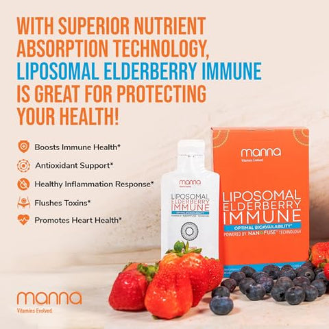 Manna Vitamins Evolved - Manna Liposomal Elderberry Immune (30 Unidades) – Sabugueiro com Zinco | Manna Liposomal Elderberry Immune – Sabugueiro com Zinco (30 Unidades)