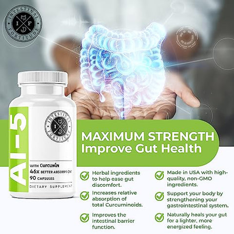 AI-5 – Suplemento Digestivo Herbal com CurcuWIN, Cúrcuma, Curcumina, Boswellia Serrata, Raiz de Gengibre | 100g - Intestinal Fortitude