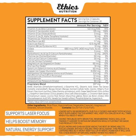 EPN Supplements - Ética Nutrition | Suplemento Cerebral Nootrópico #1 – Memória e Foco | Substituto Natural Eficaz do Adderall | 60 Cápsulas