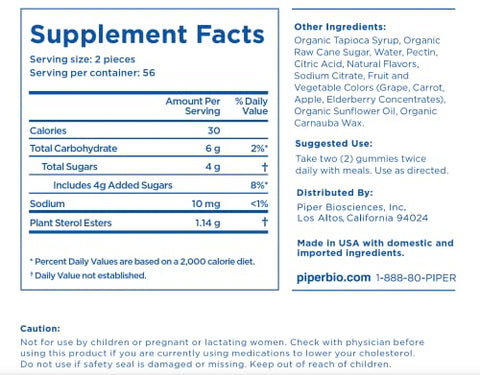 Gomas de Plant Sterol para Saúde do Colesterol: Suplemento de Colesterol com Plant Sterols (2 Caixas, 224 Gomas) - Piper Biosciences