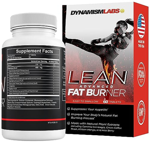 MANTFUP - Dynamism Labs Lean Advanced Fat Burner | Extrato de Garcinia Cambogia, Extrato de Chá Verde, Cetona de Framboesa | Fabricado nos EUA (60 Comprimidos)
