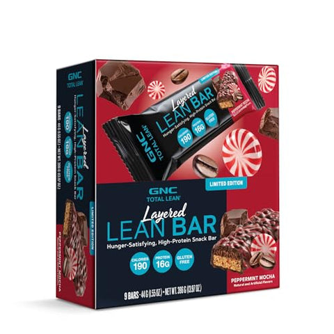 Total Lean Bar – Peppermint Mocha (9 Barras) | Energia e Sabor Delicioso | 180 Calorias | 12g Proteína | 5g Açúcar - GNC