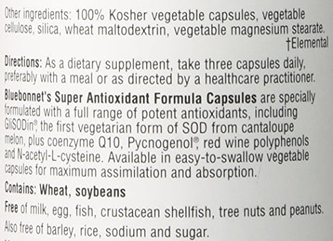 BLUE BONNET - BlueBonnet Fórmula Vegetariana de Super Antioxidantes, 60 Cápsulas, Branco