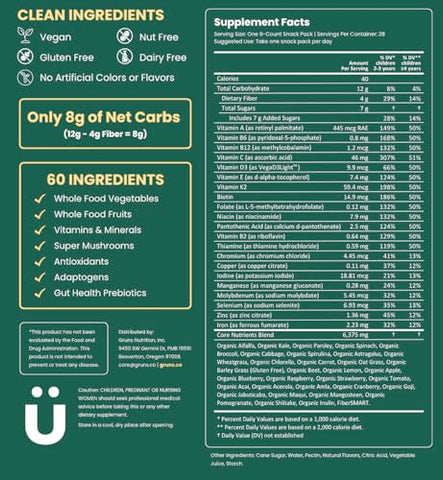 Grüns - Gummy Bears Orgânicos de Super Verdes para Crianças: Espirulina e Clorela Orgânicas, Prebióticos para Saúde Digestiva, 20 Vitaminas e Minerais, Adaptógenos – Fornecimento de 4 Semanas (168 Unidades)