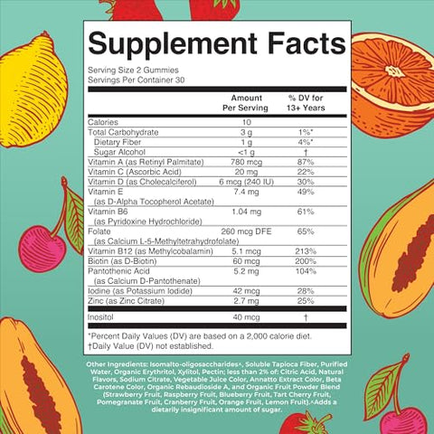 MaryRuth Organics - Multivitamínico MaryRuth para Adolescentes | Sem Açúcar | Gomas de Vitaminas para Idades 13 | Vitamina C | D e E | B | Biotina | Zinco para Suporte Imunológico | Energia | Pele e Cabelo | 60 Unidades