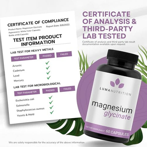 Magnésio Glicinato 1000mg (500mg por Cápsula) – Suplemento Puro de Magnésio – Quelado para Máxima Absorção – 60 Cápsulas