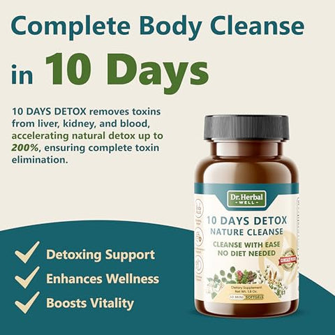 DR. HERBAL WELL - 10 Dias Detox Natural Cleanse com Facilidade – 60 Mini Softgels