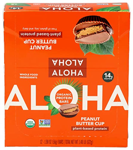 ALOHA - Aloha Barras de Proteína de Manteiga de Amendoim Orgânica, 14g de Proteína à Base de Plantas, Certificado Orgânico pelo USDA, Livre de Glúten