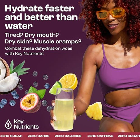 Pacotes de Pó de Eletrólitos Sem Açúcar – 5 Sabores Deliciosos em Pacotes de Hidratação 40 Pacotes – Pó de Eletrólitos Sem Glúten - KEY NUTRIENTS