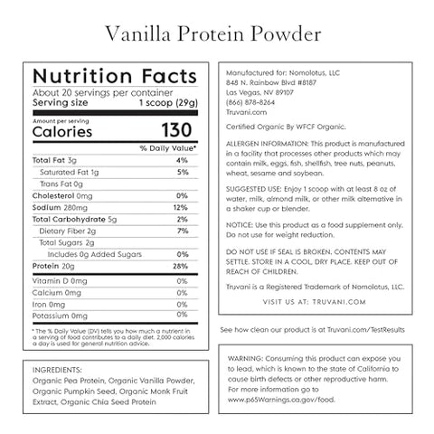 Proteína de Ervilha em Pó, Baunilha, 590g, 1 unidade, 20 Porções - Truvani