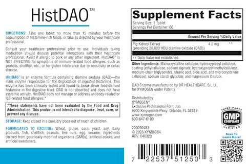 HistDAO – Enzima DAO para Saúde Digestiva – 20.000 HDU por Porção (60 Comprimidos) - XYMOGEN