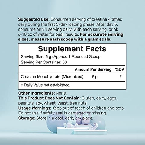 DEAL SUPPLEMENT - Creatina Monohidratada em Pó 300g (60 Porções), Sem Sabor | Pura | Creatina Micronizada em Pó, 5000mg (5g) por Porção, Suprimento de 2 Meses, Vegano | Keto, Não-OGM, Sem Preenchedores, Sem
