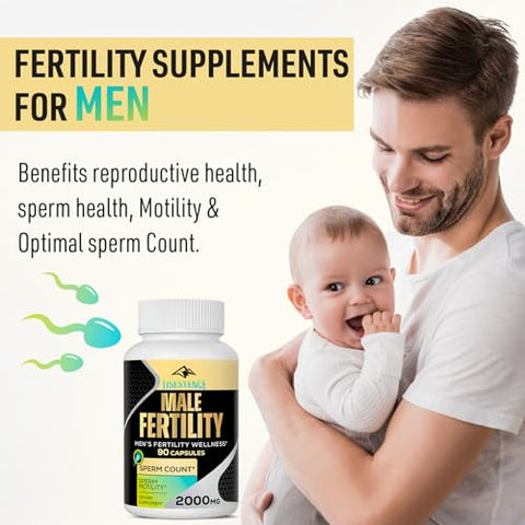Neusupp - Suplementos de Fertilidade Masculina – Vitaminas Pré-Natais para Homens – Contagem, Motilidade e Força Ótimas de Espermatozoides – Suplementos de Fertilidade Masculina de 2000MG com Raiz de Maca, Zinco