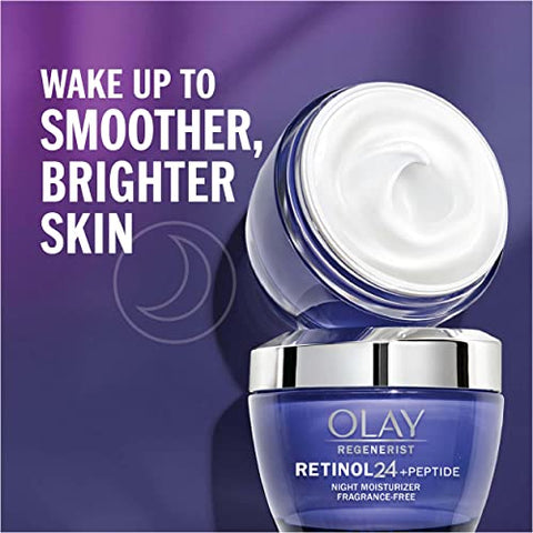 Regenerist Retinol Moisturizer 24 Noite Creme Facial com Niacinamida, Anti-Rugas Sem Fragrância 50ml + Olay Whip Tamanho Viagem para Pele Seca - Olay
