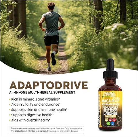 Clean Nutraceuticals - Maca Root Liquid Drops com Ashwagandha, Fenugreek, Beet Root e L-Arginine – Multivitamínico Líquido para Mulheres e Homens – Adapto Drive by Clean Nutra