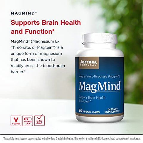 MagMind – 90 Cápsulas, Pacote de 2 – Magnésio L-Treonato (Magtein) – Suporte para a Saúde Cerebral - Jarrow Formulas