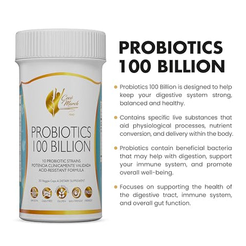 Cocó March N.M.D - Coco March Probiótico 100 Bilhões – 10 Cepas Probióticas, Fórmula Resistente ao Ácido de Alta Potência para Adultos – Coco March Probiótico 100 Bilhões – 10 Cepas Probióticas, Fórmula Resistente ao Ácido de Alta Potência para Adultos
