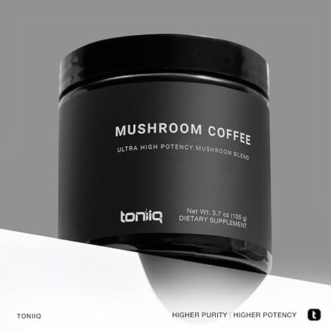 Toniiq - Café Orgânico de Cogumelo Ultra Concentrado 3.500mg 10:1 – Grãos Colombianos 10 Cogumelos com Cabeça de Leão e Cordyceps – Pó de Café de Cogumelo Orgânico