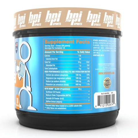 Keto Bomb – Energia, Hidratação e Perda de Gordura – MCT e Eletrólitos – Sem Açúcar com Cálcio – French Vanilla Latte, 18 Porções - BPI Sports