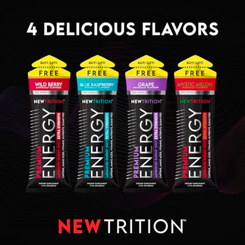 NewTrition - Extra Strength Energy Shots: Disparo de Energia com Cafeína e Vitamina B | 60ml, 100g