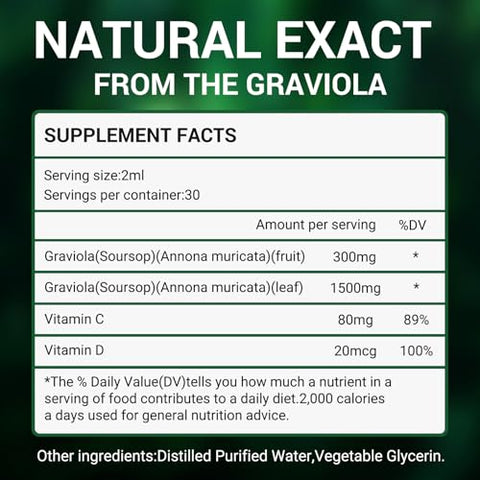 vivcmin - Extrato Líquido de Folha de Graviola Soursop Orgânico – Amargo de Soursop Líquido, Estimulante Imunológico, Relaxante, Fígado e Sono, Vegano, Sem Açúcar