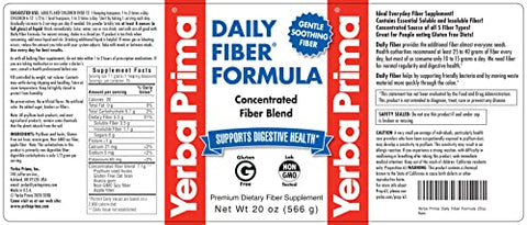 Daily Fiber Formula – 20 oz Pó (Pacote com 2) – Sem Sabor, Mistura Concentrada de Fibras Solúveis/Insolúveis, Casca de Semente de Psyllium, Goma de Acácia, Suplemento de Fibra de Maçã – 400g - Yerba Prima