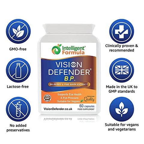 Intelligent Formula - Visão Defender BP: Suplemento para Pressão Ocular e Saúde dos Olhos com Extratos de Mirtilo e Casca de Pinheiro (60 Cápsulas Veganas)