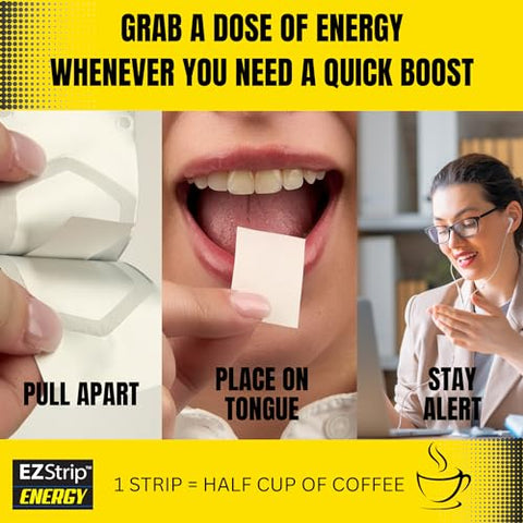 EZStrip - Energize seu dia com Tiras de Cafeína de 40 mg – Suplemento Energético para Adultos. Sabor Menta. Sem Açúcar, Sem Glúten, Impulso de Desempenho. Fabricado nos EUA em uma Instalação Registrada pela FDA