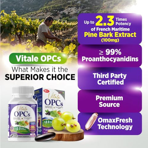 Vitale OPCs | Extrato Premium de Semente de Uva Europeia com Aronia, Bioflavonoides Cítricos | Suporta Circulação, Saúde da Pele e Proteção Celular | 100%% polifenóis - LABO Nutrition