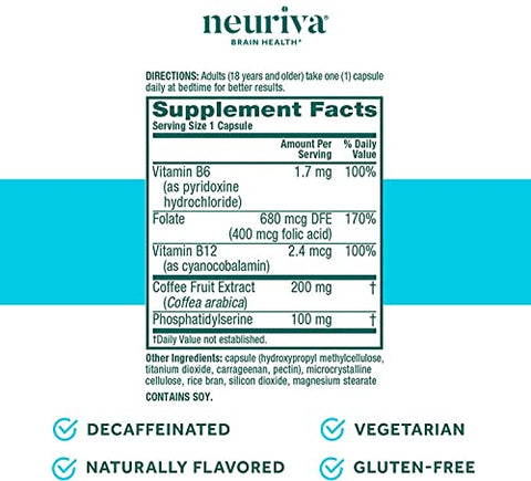 Suplemento de Suporte Cerebral Nootrópico Plus Cápsulas (Frasco com 30 unidades) Fosfatidilserina, B6, B12, Ácido Fólico – Suporta Foco, Memória, Aprendizado, Precisão, Concentração - NEURIVA