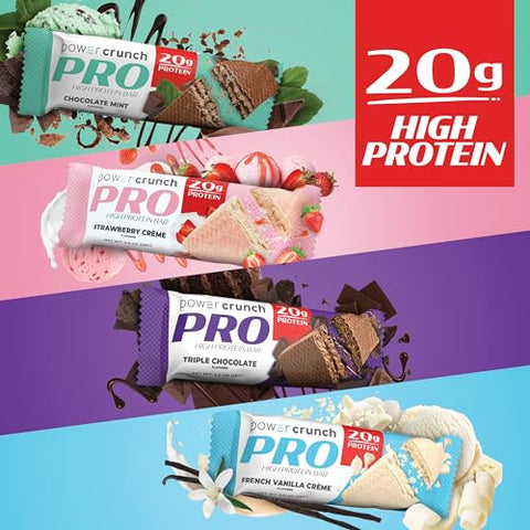 PRO Barras de Wafer de Proteína, Pacote Sortido, em 4 Sabores Barras de 56g (16 Unidades). Alta Proteína - Power Crunch