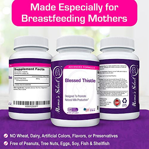 Mama's Select - Mama’s Select Blessed Thistle – Suplemento de Aleitamento Materno 800mg, Suporte à Lactação para Aumento do Leite Materno – 120 Cápsulas Veganas