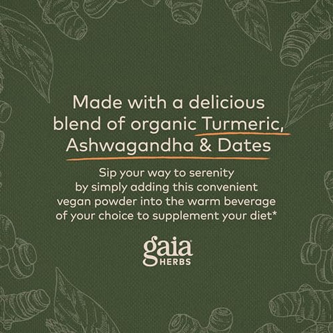 Golden Milk em Pó – Cúrcuma Orgânica, Pimenta Preta, Ashwagandha, Tâmaras, Cardamomo e Baunilha para uma Xícara de Calma Natural Ayurvédica – 100g - Gaia Herbs