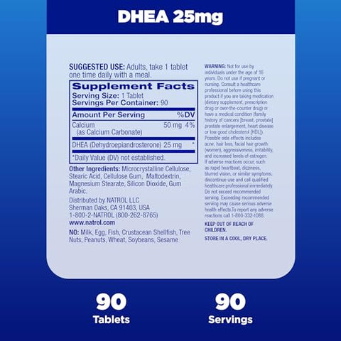 Dhea 25mg – 90 Comprimidos | Aumente sua Energia e Vitalidade - Natrol
