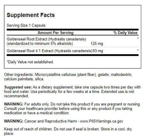Goldenseal Root – Suplemento Herbal para Apoio Imunológico e Bem-Estar Geral – Extrato de Raiz de Goldenseal Padronizado com no Mínimo 5% de Alcaloides Totais – (120 cápsulas) - Swanson