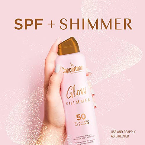 Glow com Brilho Protetor Solar Spray FPS 50, Resistente à Água, Amplo Espectro FPS 50, 150 ml Spray, Pacote com 2 - Coppertone