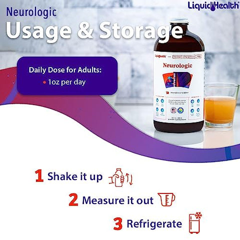 32 Oz Suplemento Líquido Neurologic Focus, Nootrópico para Função Cognitiva, Suplemento Cerebral para Memória – 32 Oz convertido para 946 ml - LIQUIDHEALTH